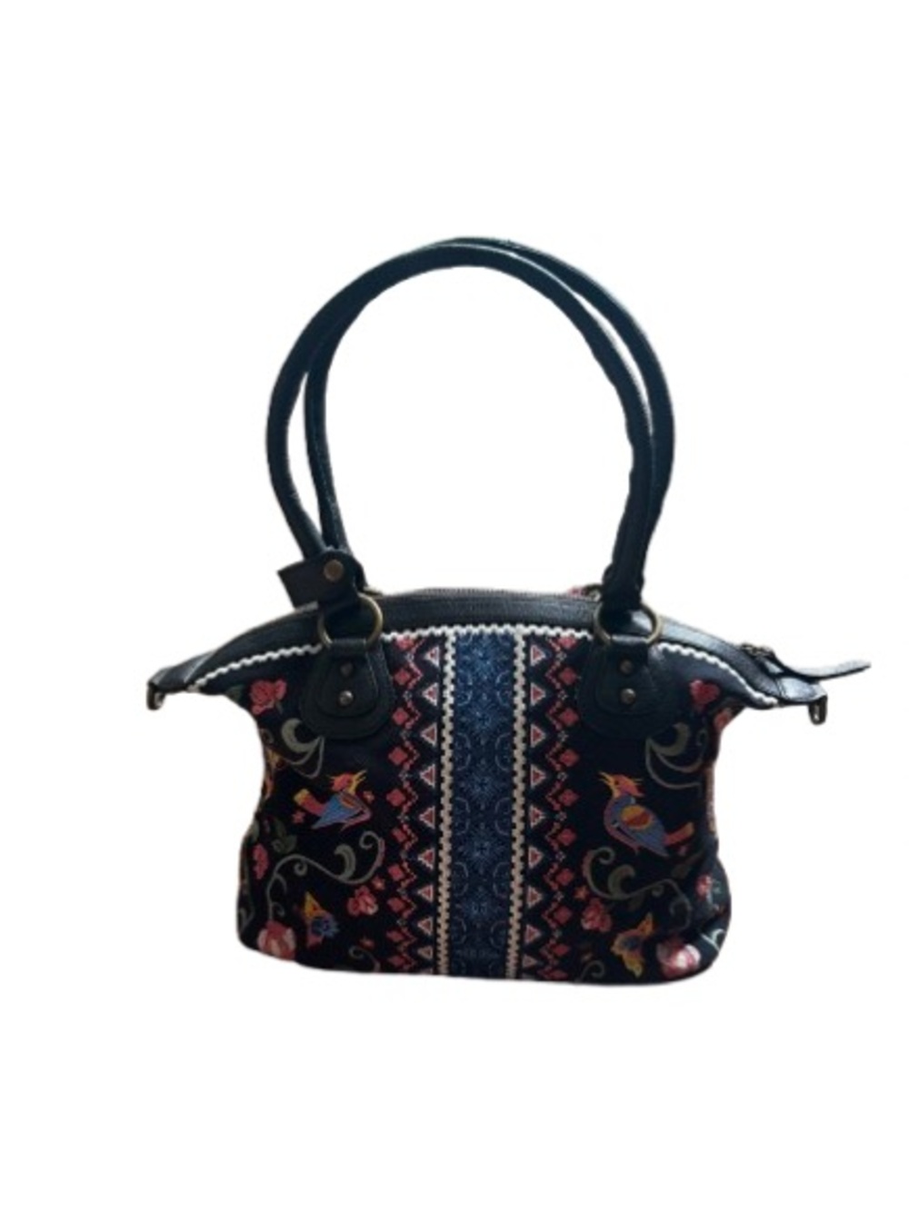 Sharif Boho Andalusian Garden Canvas Embroidered Satchel with Leather Accents - Picture 3 of 13